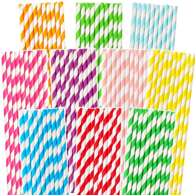 Main image of 100 Packs Biodegradable Paper Straws, Assorted Rainbow Colors, for Birthday, Carnival, Summer Pool Party, Wedding, Baby Shower, Halloween, Christmas Decoration Supplies