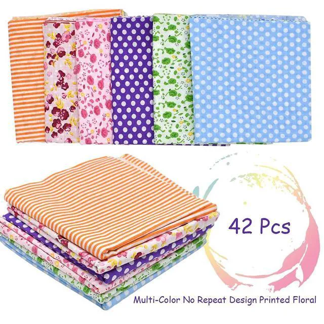 Alt view image 7 of 7 - 42Pcs 10"x10" Quilting Cotton Fabric Squares Pre-Cut Multi-Color Printed Floral for DIY Sewing Scrapbooking Patchwork (Red/Pink/Yellow/Green/Blue/Purple)