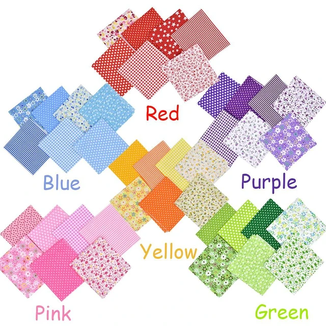 Alt view image 5 of 7 - 42Pcs 10"x10" Quilting Cotton Fabric Squares Pre-Cut Multi-Color Printed Floral for DIY Sewing Scrapbooking Patchwork (Red/Pink/Yellow/Green/Blue/Purple)