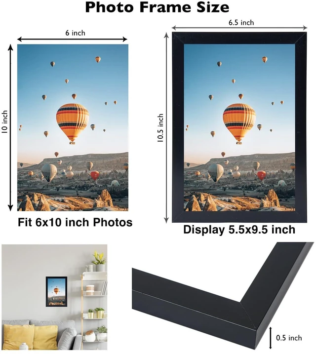 Alt view image 2 of 7 - JCJMY 6x10 Picture Frame Black, Shatter Resistant Plexiglass, Wall Hanging or Tabletop, Horizontal/Vertical Mounting