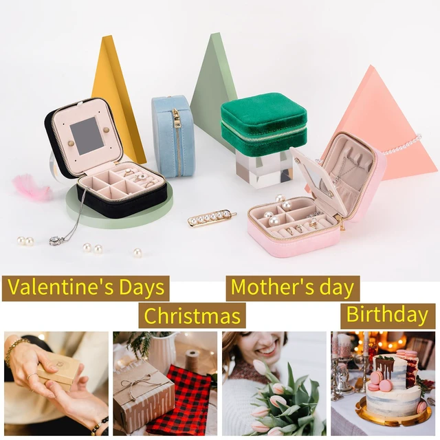 Alt view image 4 of 6 - Velvet Jewelry Box with Mirror, Mini Portable Organizer for Rings Earrings Necklaces Bracelets, Black