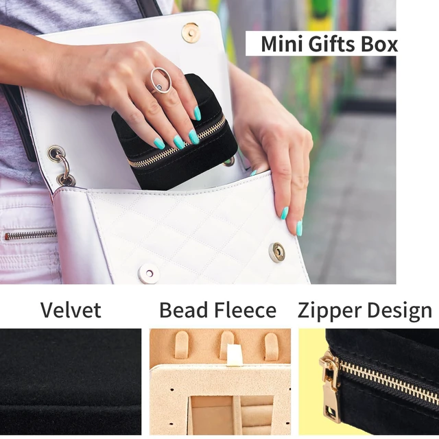 Alt view image 6 of 6 - Velvet Jewelry Box with Mirror, Mini Portable Organizer for Rings Earrings Necklaces Bracelets, Black