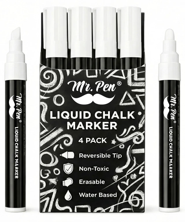 Main image of Mr. Pen Liquid Chalk Marker Pen, 4 Pack, 8 Labels