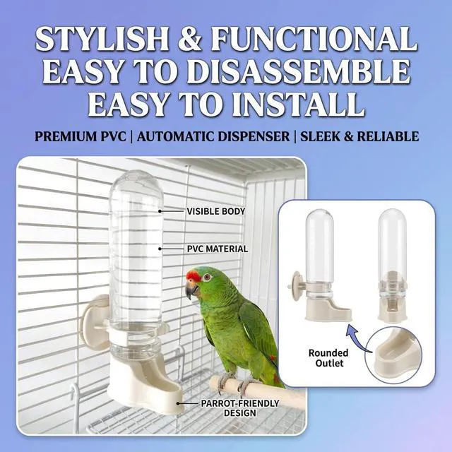 Alt view image 3 of 4 - Automatic Hanging Bird Water Bottle - No Drip Cage Mounted Water Feeder for Parakeets, Cockatiels, Budgies, Lovebirds, Finches, Canaries, Parrots, Bird Cage Accessories T