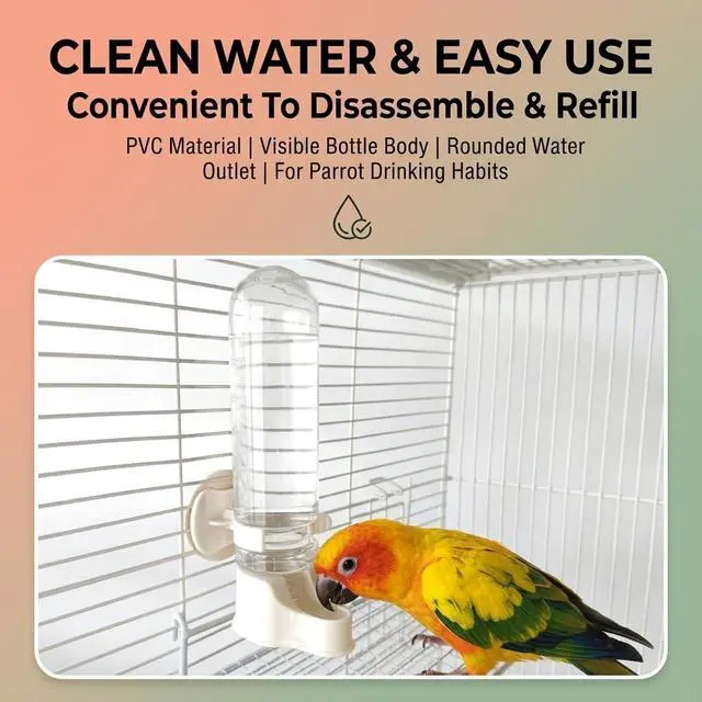 Alt view image 4 of 4 - Automatic Hanging Bird Water Bottle - No Drip Cage Mounted Water Feeder for Parakeets, Cockatiels, Budgies, Lovebirds, Finches, Canaries, Parrots, Bird Cage Accessories T