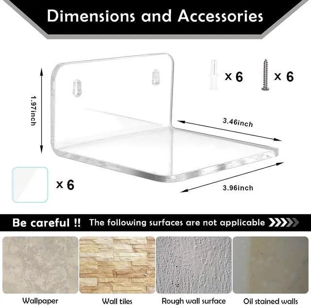 Alt view image 2 of 6 - Acrylic Small Floating Wall Shelf - 3 Pack Clear, for Pop Figures, Plants, Pictures, Office Bedroom Living Room