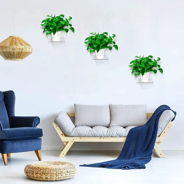 Alt view image 4 of 6 - Acrylic Small Floating Wall Shelf - 3 Pack Clear, for Pop Figures, Plants, Pictures, Office Bedroom Living Room