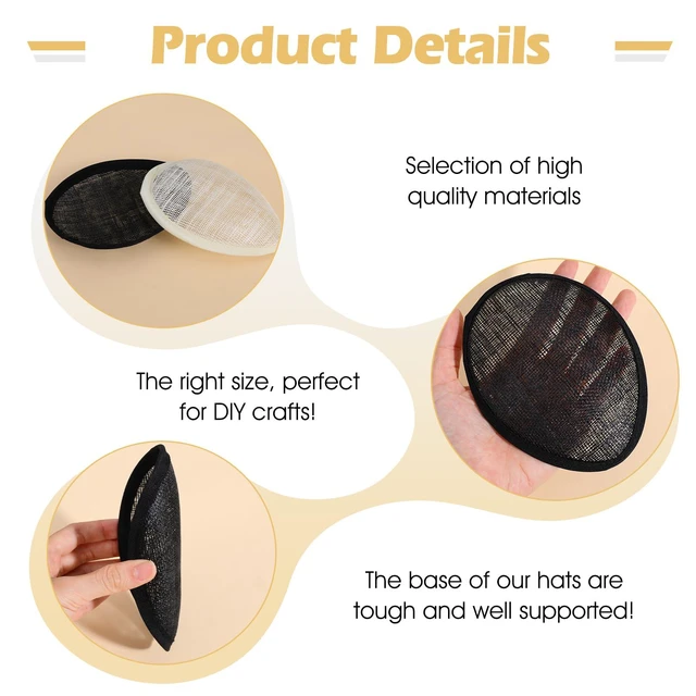 Alt view image 4 of 7 - Larrel Fascinator Base 5.3 x 4.1in/13.5 x 10.5cm 2 Pcs Reusable Hat Making Supplies for DIY Party Wedding Hats (Black, Beige)