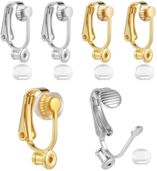 Main image of 6 Pieces Clip-on Earring Converter and 6 Pieces Silicone Earring Pads Convert Pierced Earrings to Clip-on Components Findings with Post Silver Gold