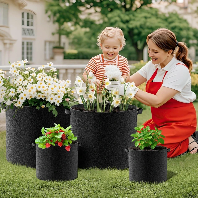 Alt view image 6 of 7 - Land Guard 4-Pack 5 Gallon Fabric Grow Bags, Thickened Nonwoven with Handles, Black