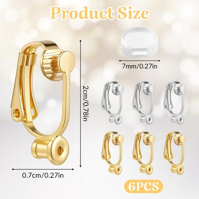 Alt view image 4 of 7 - 6 Pieces Clip-on Earring Converter and 6 Pieces Silicone Earring Pads Convert Pierced Earrings to Clip-on Components Findings with Post Silver Gold