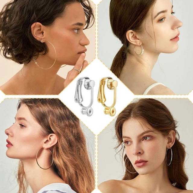 Alt view image 3 of 7 - 6 Pieces Clip-on Earring Converter and 6 Pieces Silicone Earring Pads Convert Pierced Earrings to Clip-on Components Findings with Post Silver Gold