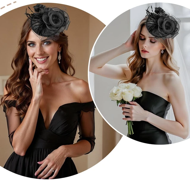 Alt view image 3 of 7 - Larrel Fascinator Base 5.3 x 4.1in/13.5 x 10.5cm 2 Pcs Reusable Hat Making Supplies for DIY Party Wedding Hats (Black, Beige)