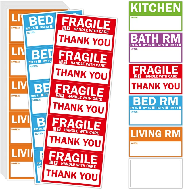 Main image of 120PCS Home Moving Labels, 5-Color Coding Packing Box Stickers, with 20 Fragile Stickers & 20 Blank Ones, Apartment Moving Helper (Each 2 x 3.6 in)