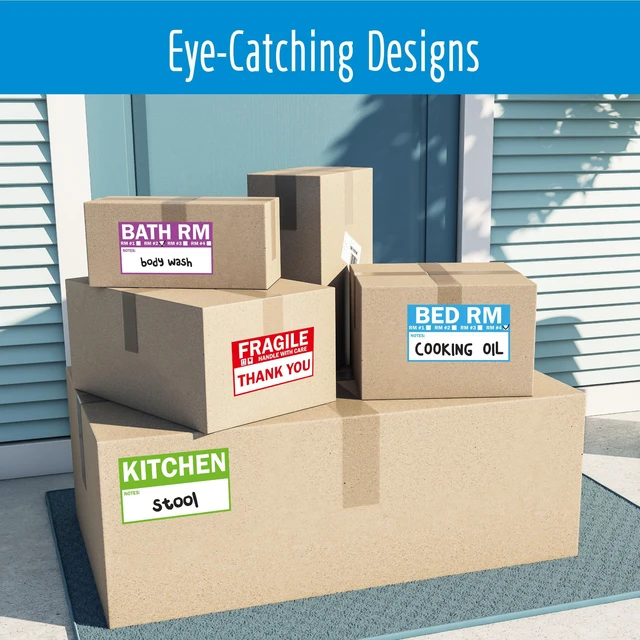 Alt view image 2 of 6 - 120PCS Home Moving Labels, 5-Color Coding Packing Box Stickers, with 20 Fragile Stickers & 20 Blank Ones, Apartment Moving Helper (Each 2 x 3.6 in)