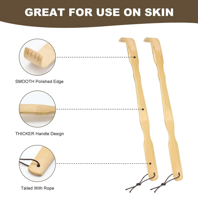 Alt view image 6 of 7 - YIMICOO 2 Pack Wooden Bamboo Back Scratcher, 17 Inch Long Handle, for Adults, Men, Women, with Beautiful Gift Packaging