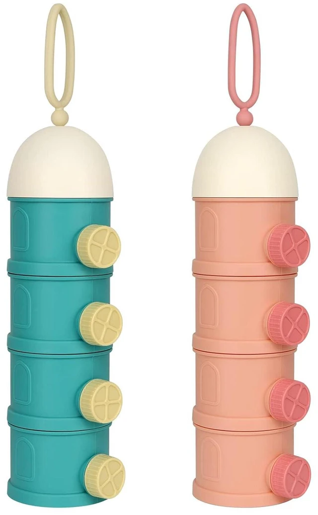 Main image of Accmor 4-Layer Stackable Formula Dispenser on the Go, Non-Spill Portable Milk Powder Baby & Kids Snack Container, Green Pink