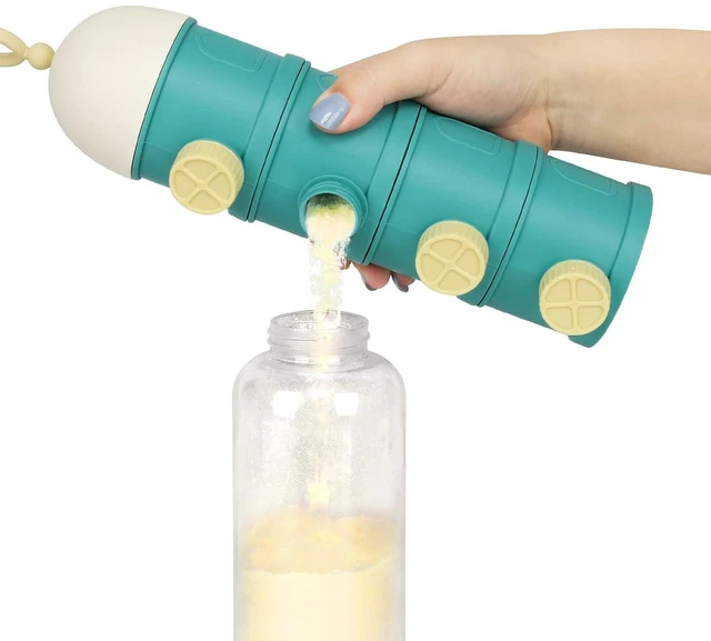Alt view image 6 of 7 - Accmor 4-Layer Stackable Formula Dispenser on the Go, Non-Spill Portable Milk Powder Baby & Kids Snack Container, Green Pink