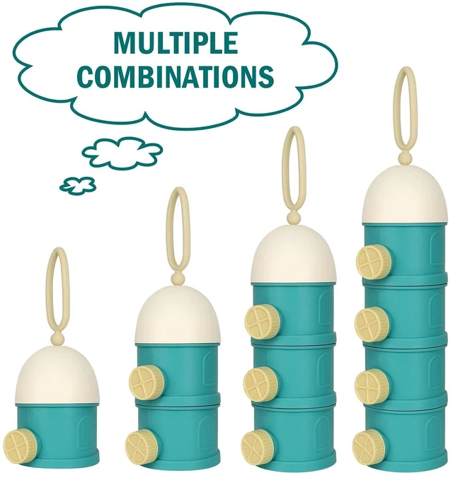 Alt view image 2 of 7 - Accmor 4-Layer Stackable Formula Dispenser on the Go, Non-Spill Portable Milk Powder Baby & Kids Snack Container, Green Pink