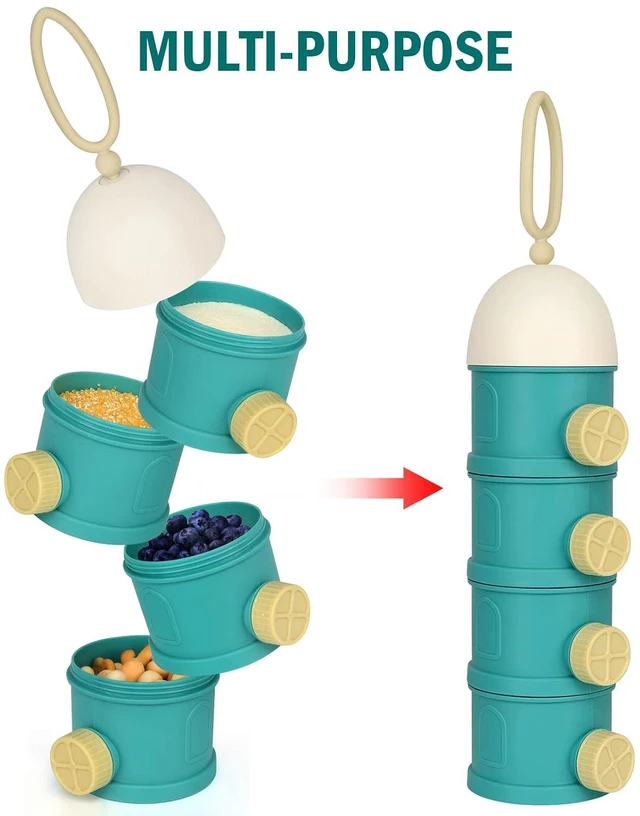 Alt view image 7 of 7 - Accmor 4-Layer Stackable Formula Dispenser on the Go, Non-Spill Portable Milk Powder Baby & Kids Snack Container, Green Pink