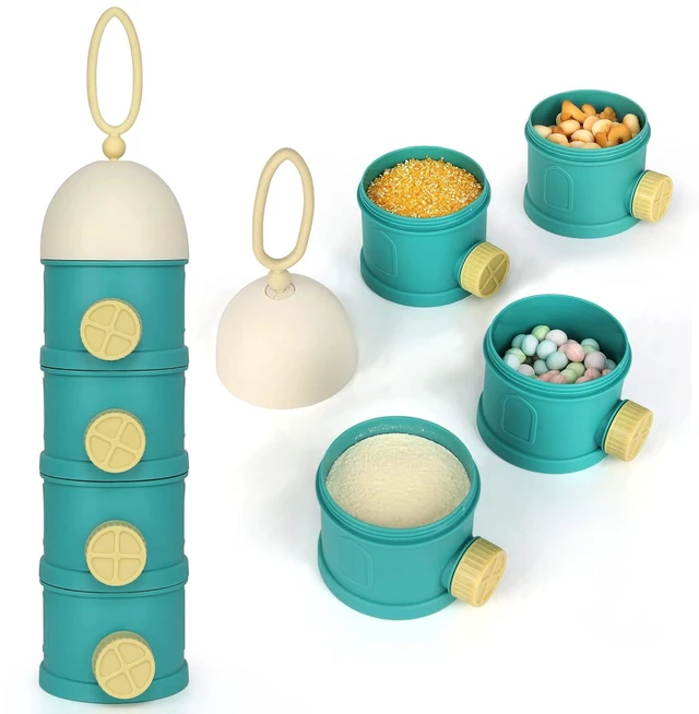 Alt view image 3 of 7 - Accmor 4-Layer Stackable Formula Dispenser on the Go, Non-Spill Portable Milk Powder Baby & Kids Snack Container, Green Pink
