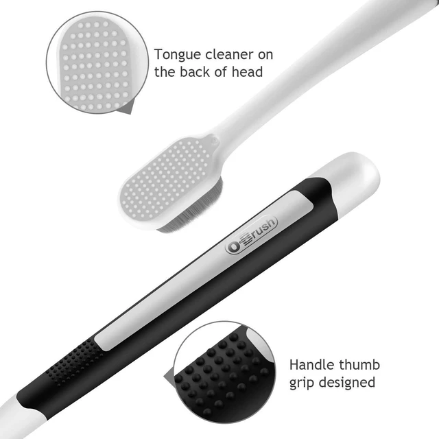 Alt view image 3 of 6 - New Japanese 20,000 Micro Fine Nano Bristles Ultra Extra Soft Toothbrush for Sensitive Gums, Adults, Pregnant and Elderly, with Portable Travel Case, Black and White, Pac
