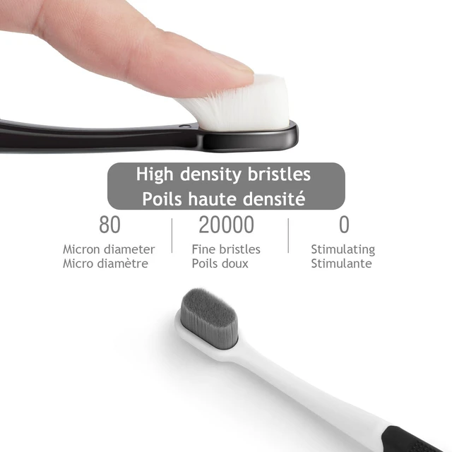 Alt view image 6 of 6 - New Japanese 20,000 Micro Fine Nano Bristles Ultra Extra Soft Toothbrush for Sensitive Gums, Adults, Pregnant and Elderly, with Portable Travel Case, Black and White, Pac