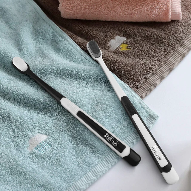 Alt view image 4 of 6 - New Japanese 20,000 Micro Fine Nano Bristles Ultra Extra Soft Toothbrush for Sensitive Gums, Adults, Pregnant and Elderly, with Portable Travel Case, Black and White, Pac