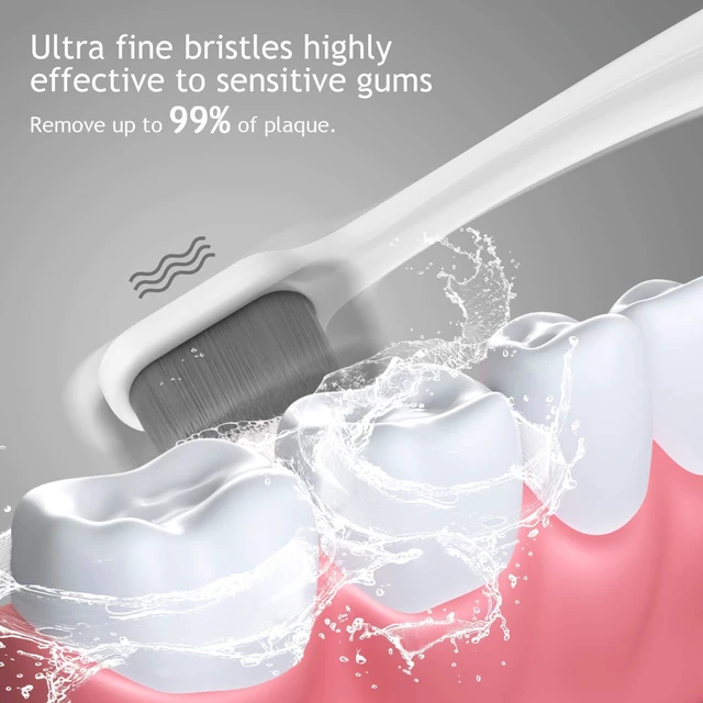 Alt view image 2 of 6 - New Japanese 20,000 Micro Fine Nano Bristles Ultra Extra Soft Toothbrush for Sensitive Gums, Adults, Pregnant and Elderly, with Portable Travel Case, Black and White, Pac
