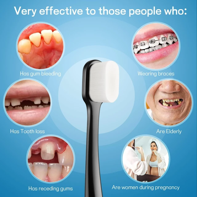 Alt view image 5 of 6 - New Japanese 20,000 Micro Fine Nano Bristles Ultra Extra Soft Toothbrush for Sensitive Gums, Adults, Pregnant and Elderly, with Portable Travel Case, Black and White, Pac