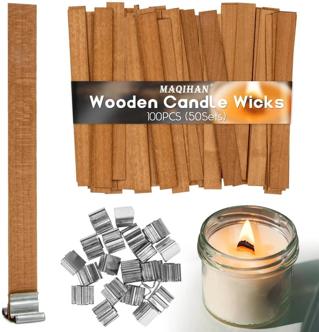 Main image of MAQIHAN 100 Smokeless Wood Wicks for Candle Making