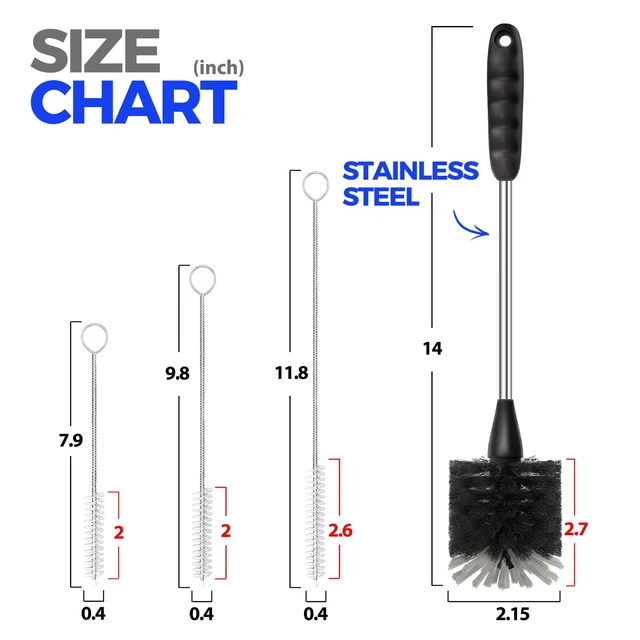 Alt view image 5 of 6 - Holikme 4 Pack 14" Stainless Steel Straw Cleaner Bottle Brush, Black