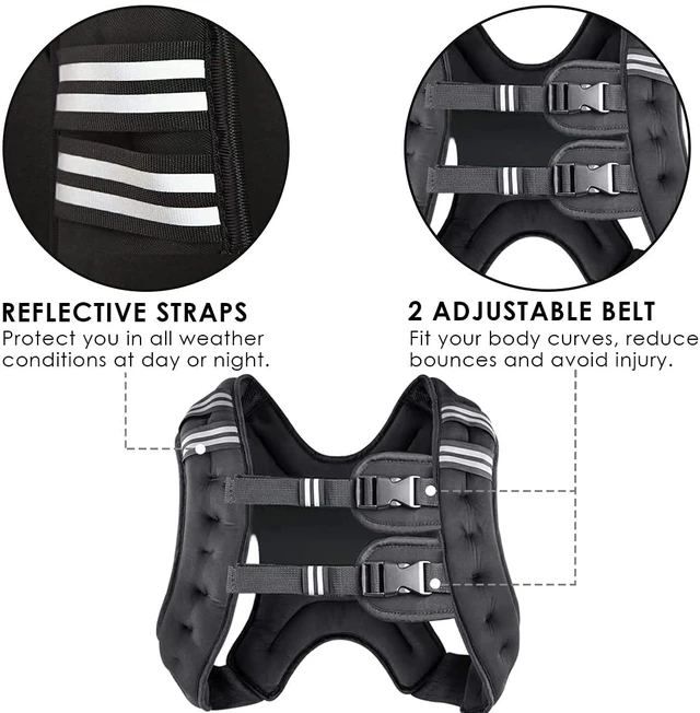 Alt view image 4 of 6 - Prodigen Weighted Vest 8-30 Lbs with Reflective Stripe and Double Adjustable Buckle Straps for Strength Training, Jogging, Cardio, Weight Loss