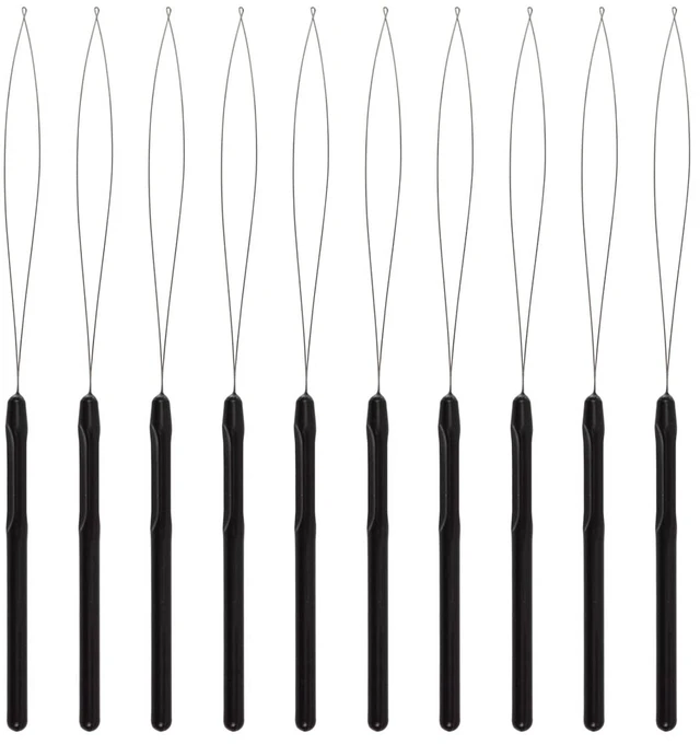 Main image of 10 Pcs Hair Extension Loop Threader, Black