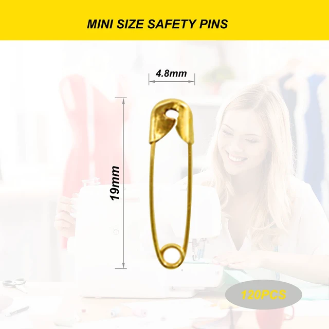 Alt view image 2 of 6 - 19mm Gold Metal Mini Safety Pins for Clothes, Tag Art, Crafting, Sewing, Jewelry Making (120Pcs)