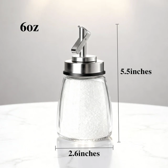 Alt view image 3 of 6 - TIWPAJS 6OZ Glass Sugar Dispenser with Stainless Steel Lid and Automatic Pour Spout for Coffee Bar
