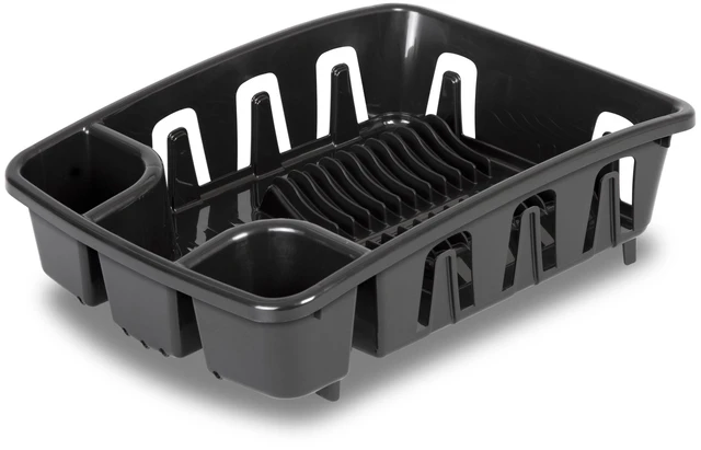 Main image of Sterilite DrainRack All-in-One Dishrack and Drainboard with Inclined Base for Draining, Black