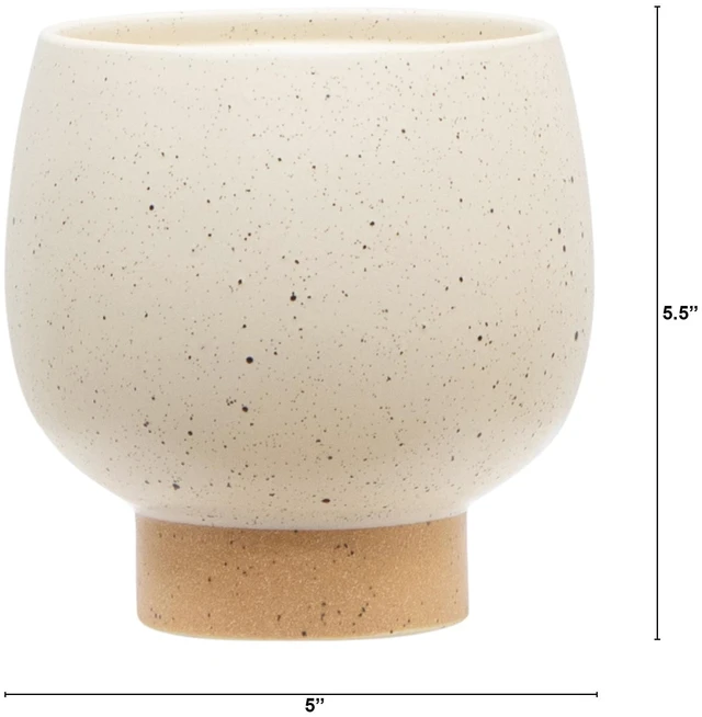 Alt view image 3 of 6 - Mainstays 5.5in Cream Speckle Ceramic Indoor Planter with Tan Base
