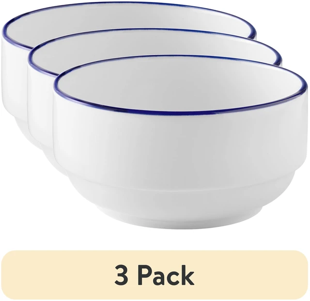Main image of Mainstays Blue Rim Stoneware Bowl (3 Pack) 27 oz, Blue and White