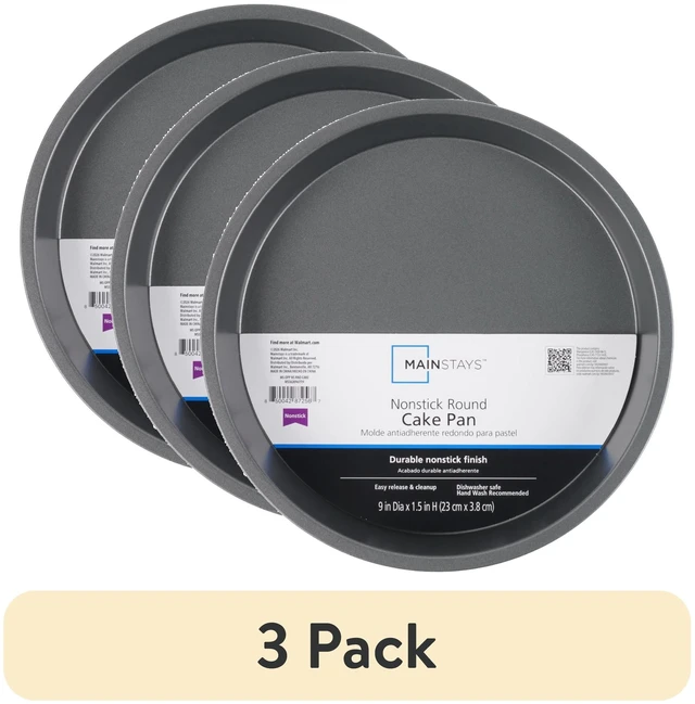 Main image of Mainstays 3 Pack 9" x 9" Round Nonstick Steel Cake Pan, Dark Gray