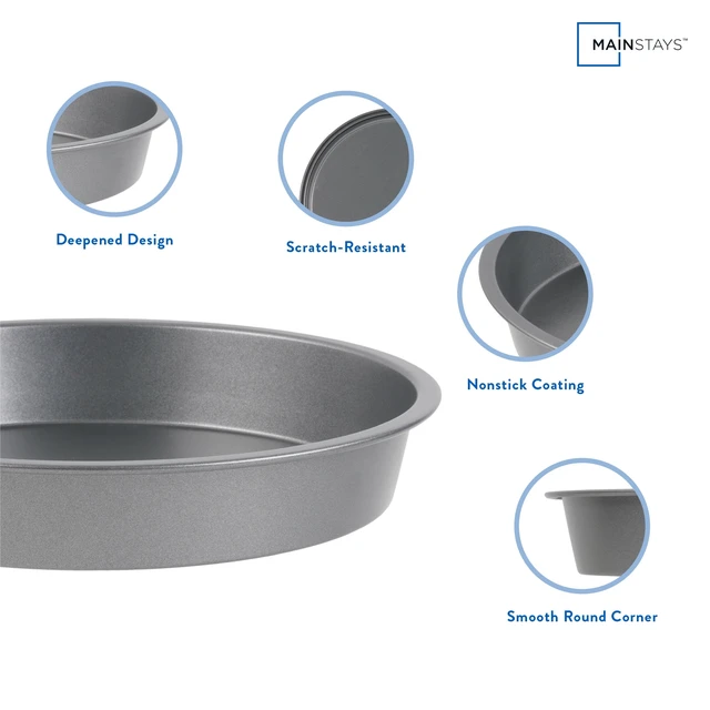 Alt view image 4 of 6 - Mainstays 3 Pack 9" x 9" Round Nonstick Steel Cake Pan, Dark Gray