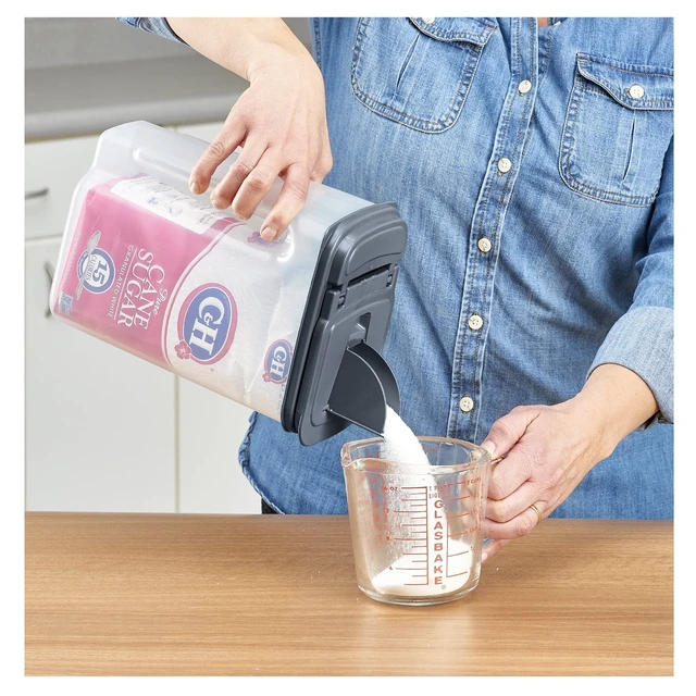 Alt view image 5 of 5 - Mainstays 3.5qt Plastic All-Purpose Food Dispenser, Clear with Gray Lid, 1 Each, 7.5in x 3.75in x 9.25in