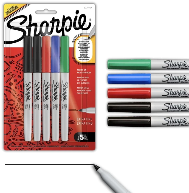 Main image of Sharpie Permanent Markers Extra Fine Point 0.4mm, Water- and Fade-Resistant, Assorted, 5 Count