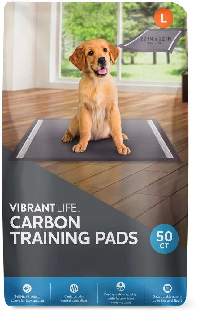 Main image of Vibrant Life Charcoal Large Training Pads for Dog and Puppy, Odor Control, Super Absorbent, Leak Proof, Fast Dry, 22in x 22in, 50 Count