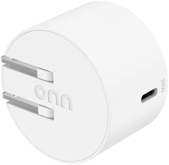 Alt view image 3 of 6 - Onn 20W Single USB-C Port Wall Charger, Fast Charging, USB-IF Certified, Foldable Plug, White for iPhone 17/16/15 Series, Samsung Galaxy, Note, Pixel, iPad Pro & More