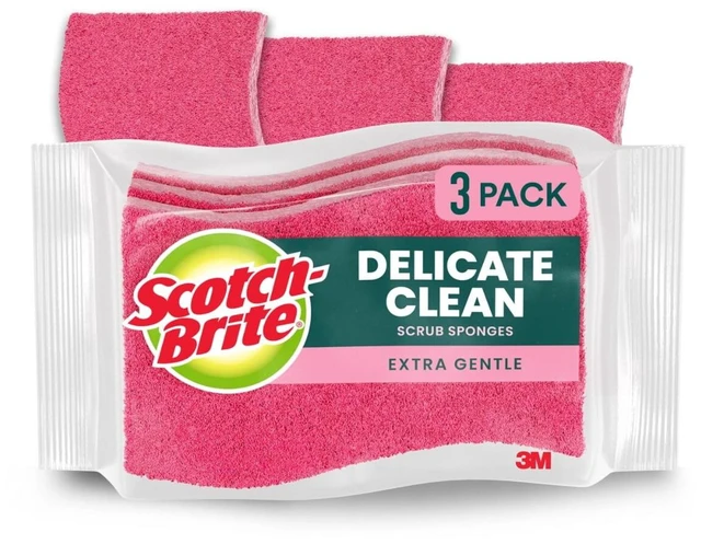 Main image of Scotch-Brite Sponge for Delicate Surfaces, Gentle Safe Cleaning, 3 Scrubbers
