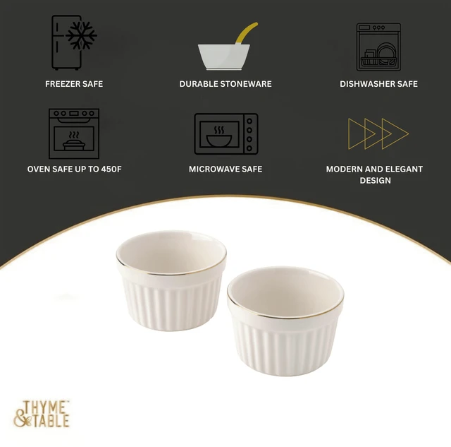 Alt view image 6 of 6 - Thyme & Table 2-Piece 10oz White Ribbed Stoneware Ramekin Set