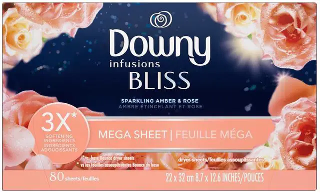 Main image of Downy Fabric Softener Dryer Sheets, Infusions Bliss Amber and Rose Scent, 80 Mega Dryer Sheets