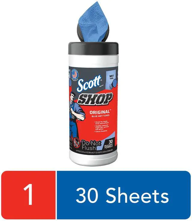 Main image of Scott Shop Blue Wet Towels, 1 Canister, 30 Sheets