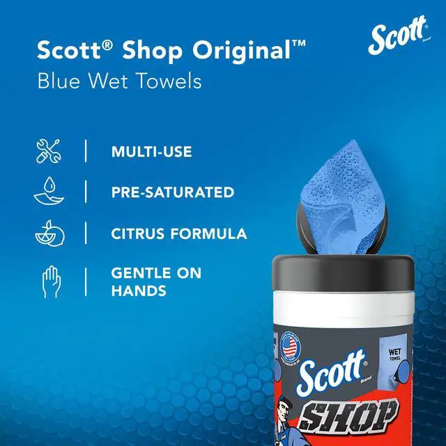 Alt view image 7 of 7 - Scott Shop Blue Wet Towels, 1 Canister, 30 Sheets